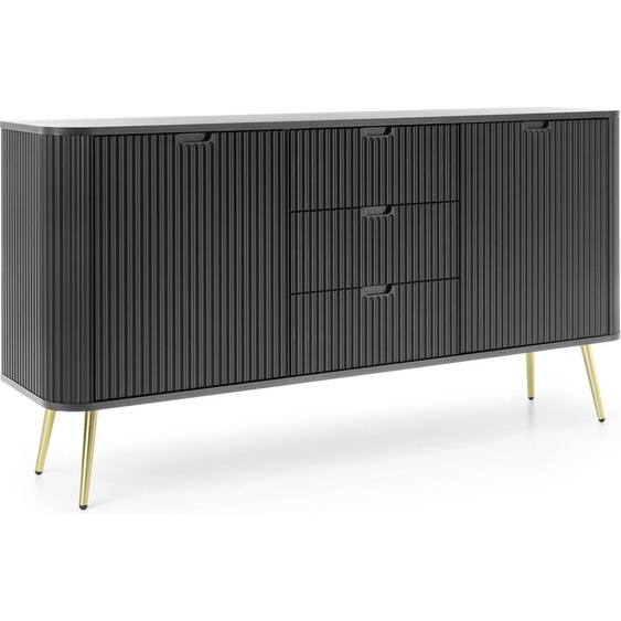 DomoHome Commode large ZOVA 168cm avec 3 tiroirs, 2 armoires, poignées libérées - Solution de rangement moderne Pieds métalliques dorés, 168/87/39cm Couleur : Cashmere/Beige