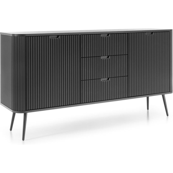 DomoHome Commode large ZOVA 168cm avec 3 tiroirs, 2 armoires, poignées libérées - Solution de rangement moderne Pieds métalliques noirs, 168/87/39cm Couleur : Cachemire/Beige