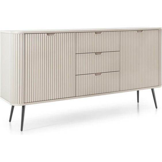 DomoHome Commode large ZOVA 168cm avec 3 tiroirs, 2 armoires, poignées libérées - Solution de rangement moderne Pieds métalliques noirs, 168/87/39cm Couleur : Noir