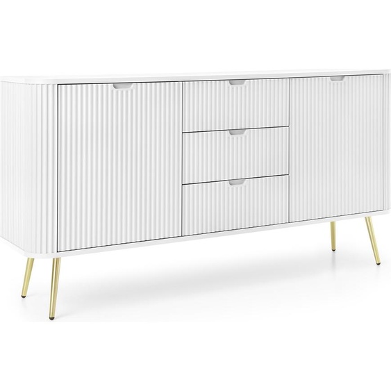 DomoHome Commode large ZOVA 168cm avec 3 tiroirs, 2 armoires, poignées libres - Solution de rangement moderne Pieds métalliques dorés, 168/87/39cm Couleur : Blanc