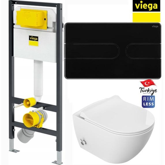 Domotechnik | WC compact avec bidet - 51 x 36 x 32,5 cm - Duroplast Slim Soft Close - Châssis encastré - Viega Prevista Dry