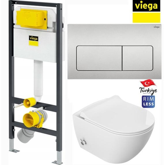 Domotechnika | WC compact avec bidet - 51 x 36 x 32,5 cm - Abattant Duroplast Slim Softclose - WC suspendu - Viega Prevista Dry