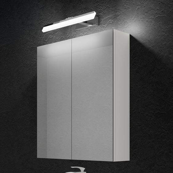 doporro Armoire Murale Salle de Bains avec Miroir et Lampe Luxaris Blanc Placard de Rangement Étagères Réglable Blanc Mat en Bois Armoire de Toilette 3 Portes 60x15x70 cm Spiegelschrank 02