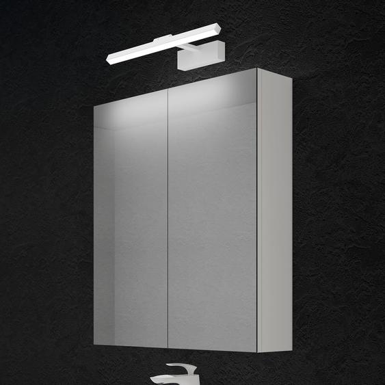 doporro Armoire Murale Salle de Bains avec Miroir et Lampe Luxaris Chromé Placard de Rangement Étagères Réglable Blanc Mat en Bois Armoire de Toilette 3 Portes 80x15x70 cm Spiegelschrank 02