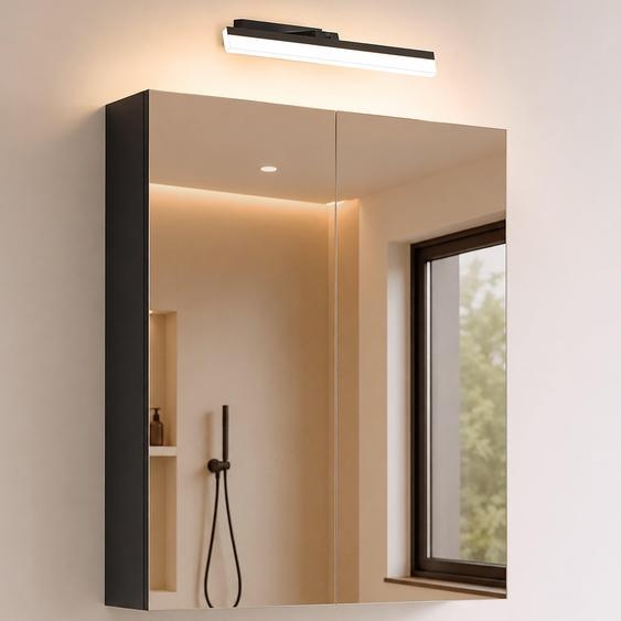 doporro Armoire Murale Salle de Bains avec Miroir et Lampe Luxaris Noir Placard de Rangement Étagères Réglable Anthracite Mat en Bois Armoire de Toilette 3 Portes 60x15x70 cm Spiegelschrank 02
