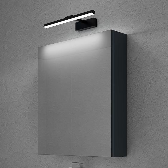 doporro Armoire Murale Salle de Bains avec Miroir et Lampe Strahlenschön Noir Placard de Rangement Étagères Réglable Anthracite Mat en Bois Armoire de Toilette 3 Portes 60x15x70 cm Spiegelschrank 02