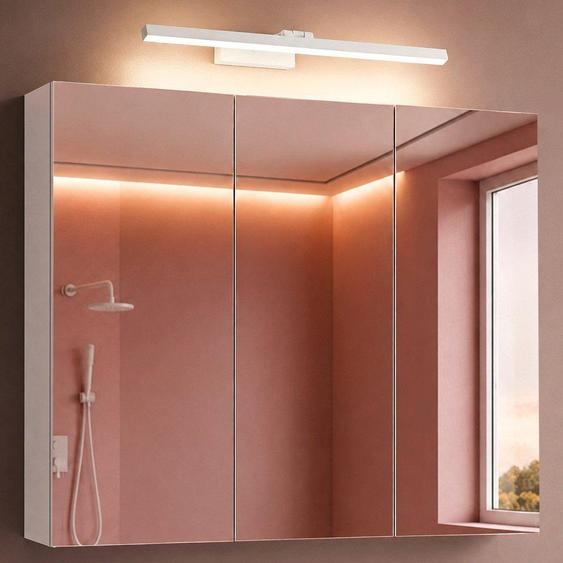 doporro Armoire Murale Salle de Bains avec Miroir et Lampe Strahlenschön Blanc Placard de Rangement Étagères Réglable Blanc Mat en Bois Armoire de Toilette 3 Portes 100x15x70 cm Spiegelschrank 02