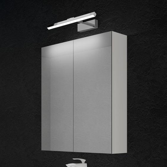 doporro Armoire Murale Salle de Bains avec Miroir et Lampe Strahlenschön Blanc Placard de Rangement Étagères Réglable Blanc Mat en Bois Armoire de Toilette 3 Portes 60x15x70 cm Spiegelschrank 02