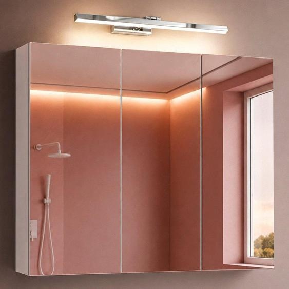 doporro Armoire Murale Salle de Bains avec Miroir et Lampe Strahlenschön Chromé Placard de Rangement Étagères Réglable Blanc Mat en Bois Armoire de Toilette 3 Portes 100x15x70 cm Spiegelschrank 02