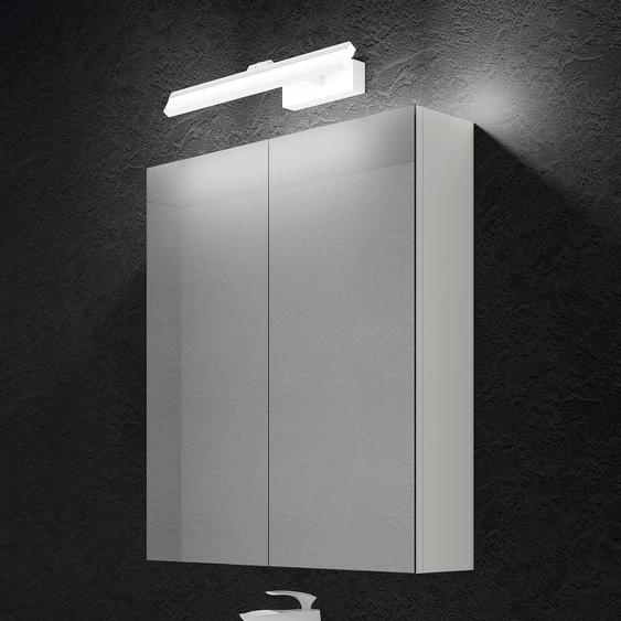 doporro Armoire Murale Salle de Bains avec Miroir et Lampe Strahlenschön Chromé Placard de Rangement Étagères Réglable Blanc Mat en Bois Armoire de Toilette 3 Portes 60x15x70 cm Spiegelschrank 02