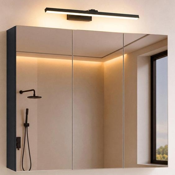 doporro Armoire Murale Salle de Bains avec Miroir et Lampe Strahlenschön Noir Placard de Rangement Étagères Réglable Anthracite Mat en Bois Armoire de Toilette 3 Portes 100x15x70 cm Spiegelschrank 02