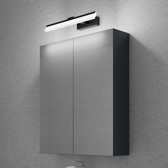 doporro Armoire Murale Salle de Bains avec Miroir et Lampe Strahlenschön Noir Placard de Rangement Étagères Réglable Anthracite Mat en Bois Armoire de Toilette 3 Portes 60x15x70 cm Spiegelschrank 02