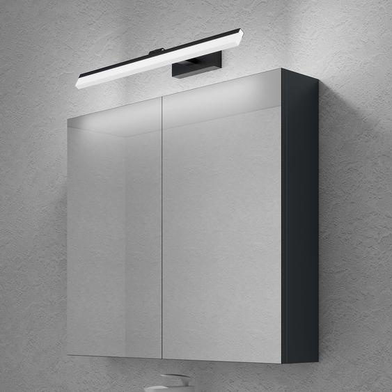 doporro Armoire Murale Salle de Bains avec Miroir et Lampe Strahlenschön Noir Placard de Rangement Étagères Réglable Anthracite Mat en Bois Armoire de Toilette 3 Portes 80x15x70 cm Spiegelschrank 02