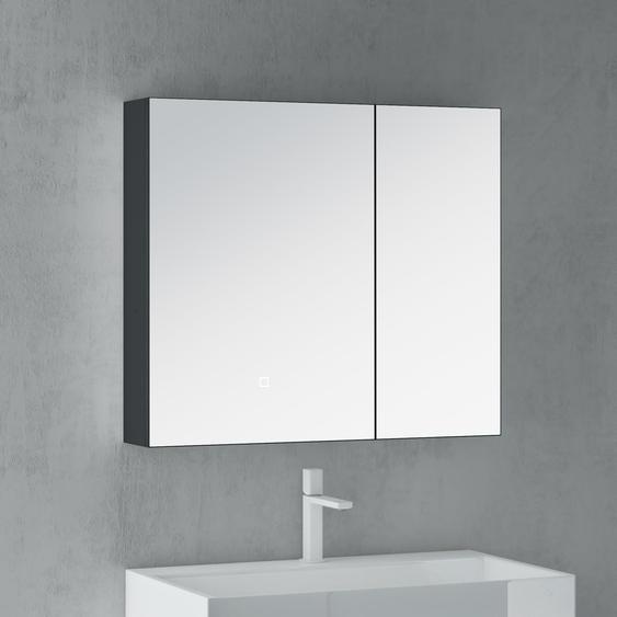 doporro Armoire Murale Salle de Bains avec Miroir LED Placard de Rangement Blanc Mat en Bois Armoire de Toilette 3 Portes 100x15x70 cm Spiegelschrank 04