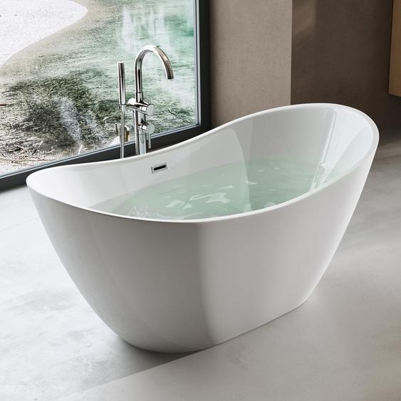 doporro Baignoire îlot Ovale pour Salle de Bain 150cm Blanc Vicenza502OA Acrylique avec Bonde et trop plein 150x78x68cm