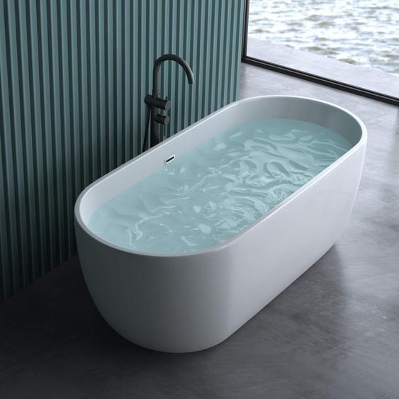 doporro Baignoire îlot Ovale pour Salle de Bain 150cm Blanc Vicenza518OA Acrylique avec Bonde et trop plein 150x75x58cm