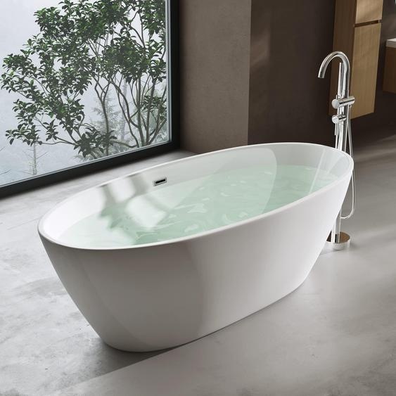 doporro Baignoire îlot Ovale pour Salle de Bain 150cm Blanc Vicenza599 Acrylique avec Bonde et trop plein 150x79x56cm