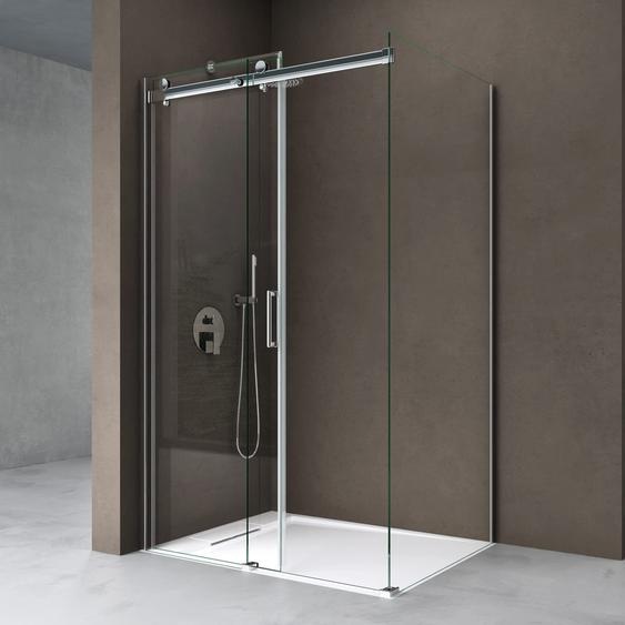 doporro Cabine de Douche 100x160 avec Bac à Douche Paroi de Douche Montage Réversible avec Porte Coulissante 100x160x195 cm Verre ESG Transparent 8mm Ravenna17