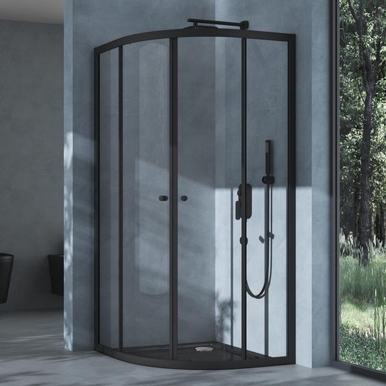 doporro Cabine de Douche Montage Réversible Noir avec Portes Coulissantes Pare-Douche en Quart de Cercle 80x80x190 cm Verre Transparent Ravenna32K