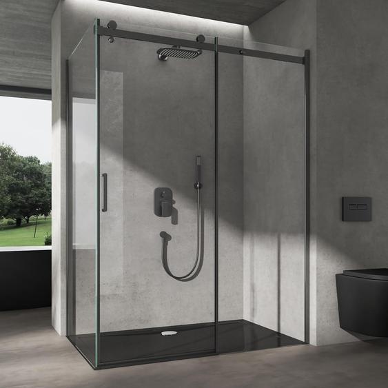 doporro Cabine de Douche Noir en Angle Montage Réversible 80x120x195cm Porte Coulissante avec Amortisseur Verre de Sécurité Transparent 8mm Ravenna19