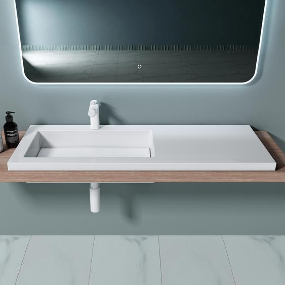 doporro Lavabo à Encastrer Blanc Vasque en Fonte Minérale Lave Mains Rectangulaire de Qualité pour Salle de Bain 120x46x14cm Colossum820