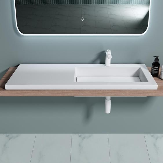 doporro Lavabo à Encastrer Blanc Vasque en Fonte Minérale Lave Mains Rectangulaire de Qualité pour Salle de Bain 120x46x14cm Colossum820