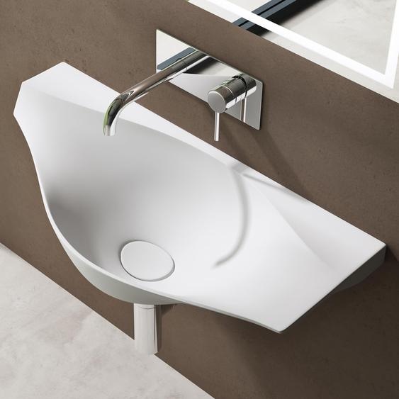 doporro Lavabo à Suspendre Vasque Murale Solid Surface Blanc Mat pour Toilettes Invités 80x37x22cm Colossum816