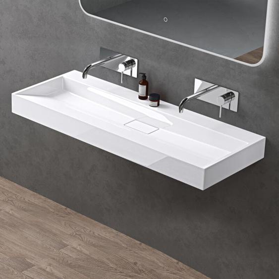 Doporro - Lavabo Suspendu avec Bonde Vasque à Poser Blanc 120x46x11cm Lave Mains Rectangulaire Colossum19