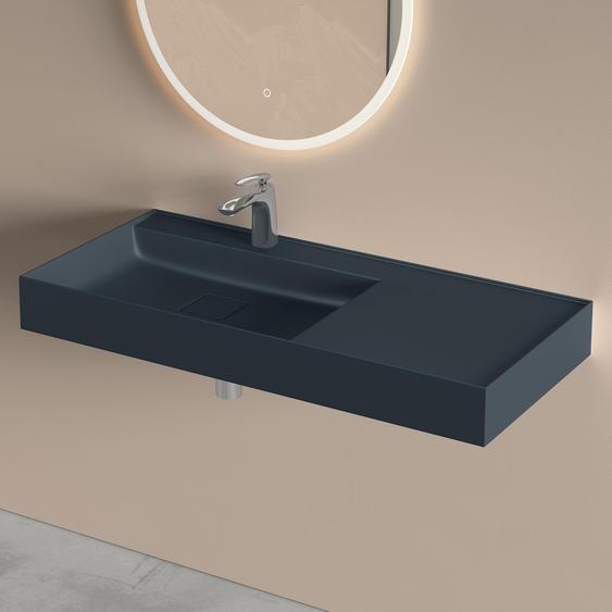 doporro Lavabo Suspendu avec Bonde Vasque à Poser Gris Noir Mat 100x46x12cm Lave Mains Rectangulaire avec Perçage de Robinet Colossum630