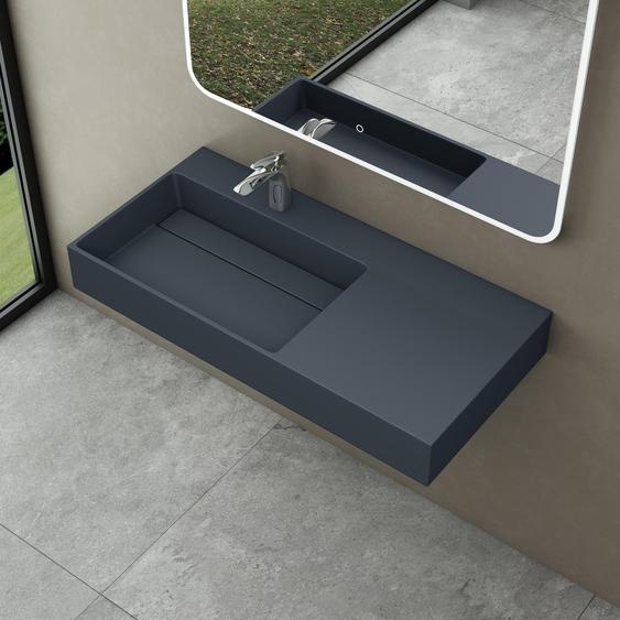 doporro Lavabo Suspendu Gris Noir Mat 90cm Vasque à Poser Lave Mains Rectangulaire de Qualité pour Salle de Bain 90x48x13cm Colossum12-L