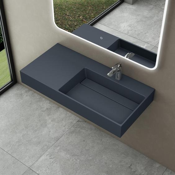 doporro Lavabo Suspendu Gris Noir Mat 90cm Vasque à Poser Lave Mains Rectangulaire de Qualité pour Salle de Bain 90x48x13cm Colossum12-R