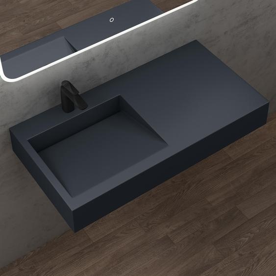 doporro Lavabo Vasque à Poser à Monter au Mur Suspendu Colossum11-1000 en Fonte Minérale Solid Surface Gris Noir Mat Rectangulaire 100x50x13cm