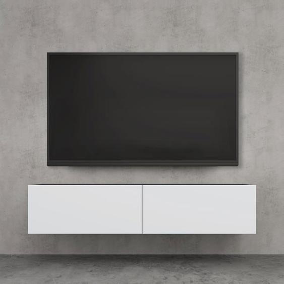 doporro Meuble TV Bas 140cm Armoire TV Gris Noir Mat + Blanc Mat Table de Télévision Salon avec Portes Meuble TV Suspendu MBTV02