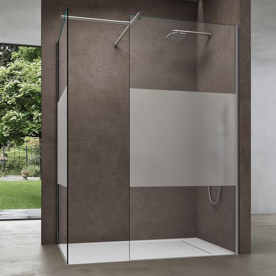doporro Pare Douche Cabine de Douche 120x120 cm Paroi de Douche avec 2 Éléments Fixes en Verre de Sécurité 8mm ESG Transparent et Bande Opaque Revêtement NANO Bremen01MS-T