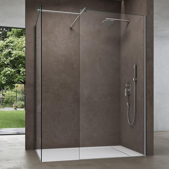 doporro Pare Douche Cabine de Douche 80x90 cm Paroi de Douche avec 2 Éléments Fixes en Verre de Sécurité 8mm ESG Transparent Revêtement NANO Bremen01K-T