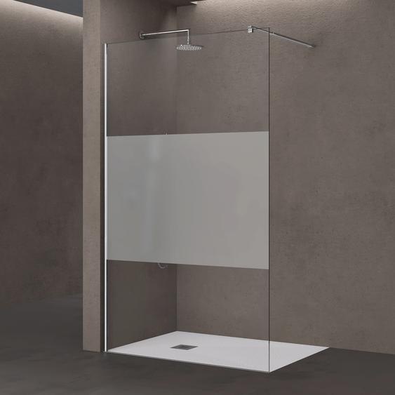 doporro Paroi de douche à litalienne 140cm avec bande opaque pare-douche Bremen1MS 140x200 verre de sécurité stabilisateur rectangulaire