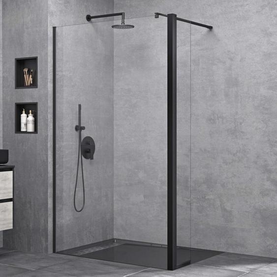 doporro Paroi de Douche à Litalienne Transparent 130cm Pare-Douche Verre de Sécurité 8mm Bremen1K 130x200cm Profilé Noir Stabilisateur Rectangulaire