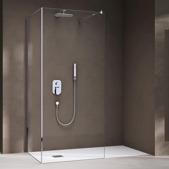 doporro Paroi de Douche à Litalienne Transparent Pare-Douche Verre de Sécurité 8mm Bremen01K-L 100x140cm Cabine de Douche avec Stabilisateur en Acier Inoxydable