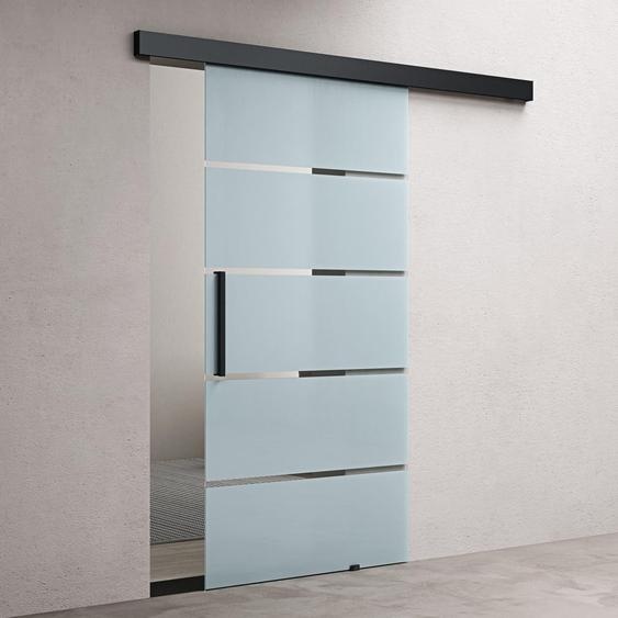 doporro Porte Coulissante en Verre pour Lintérieur 102,5cm x 205cm Verre de Sécurité Bandes Opaques Poignée Barre Porte Glissante Distance au Mur de 25mm Amalfi 13-1025