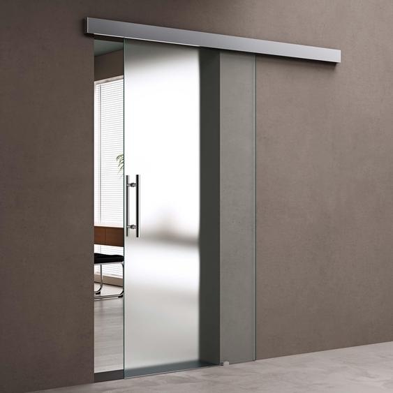 doporro Porte Coulissante en Verre pour Lintérieur 90cm x 205cm Verre de Sécurité Opaque Poignée de Barre Porte Glissante Distance au Mur de 25mm avec Amortisseur Amalfi TS14-900