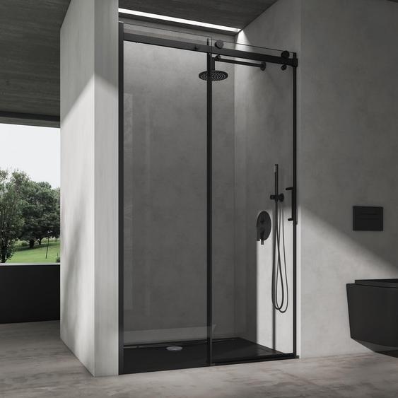 doporro Porte de Douche Coulissante 140x195cm pour Niche Paroi de Douche Transparente Verre de Sécurité avec Revêtement Anti-calaire Teramo19K