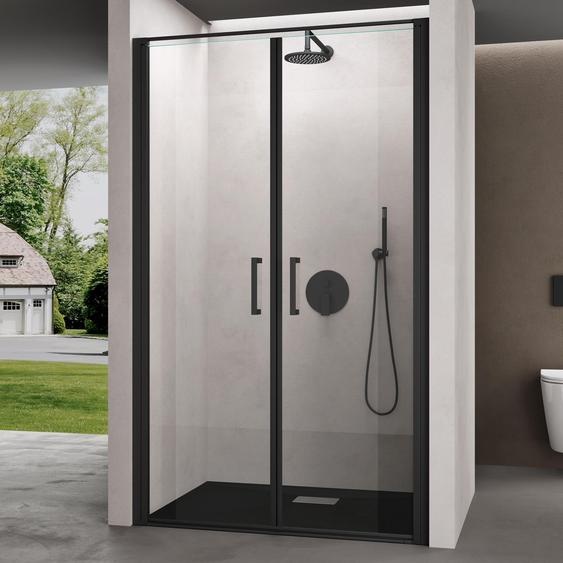 doporro Porte de Douche Pivotante 120x195cm pour Niche Paroi de Douche Transparente Verre de 8mm avec Revêtement Anti-calaire Teramo66K Profilé Noir