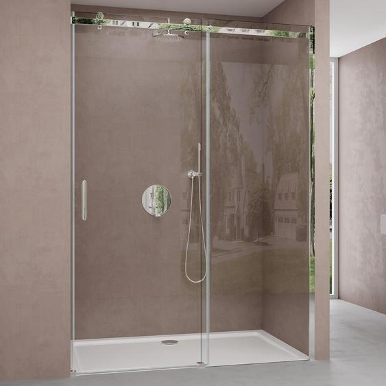 doporro Porte de Douche Transparent pour Niche 130cm Paroi de Douche avec Porte Coulissante Teramo4 en Verre de Sécurité Anticalcaire 130x195cm