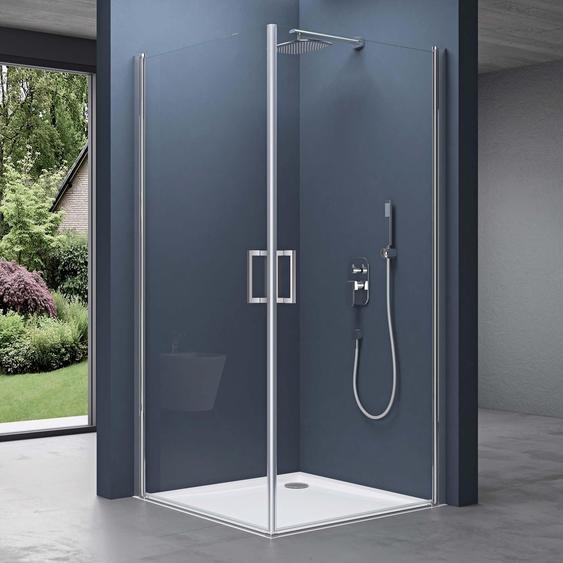 doporro Cabine de Douche Montage Réversible Portes Pivotantes Autolevantes Transparent Pare Douche en Angle avec Receveur de Douche 75x75x195cm Ravenna24K