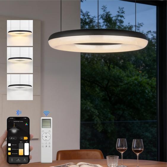 doporro Suspension Luminaire LED Dimmable, Éclairage Suspendu Intérieur Noir, 50W, IRC  95, 3000K-6000K, Lustre Réglable, Télécommande et App, Salon Salle à Manger, Luvina03