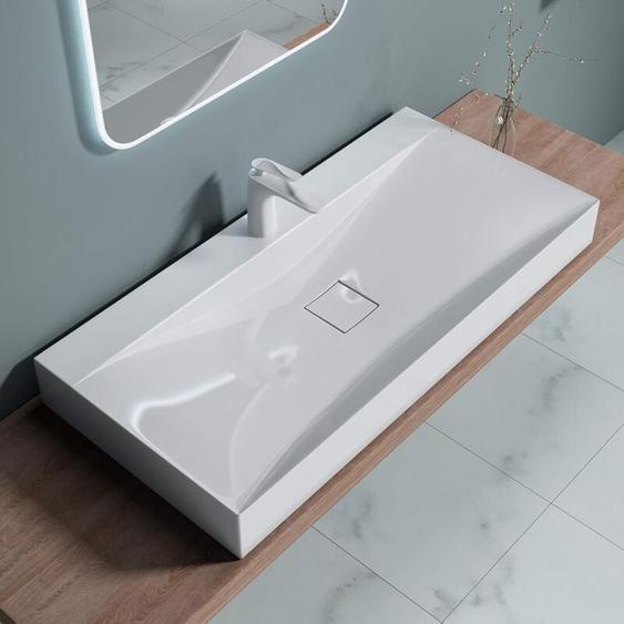 Doporro - Vasque à Poser 120 cm Lavabo Suspendu Blanc avec Bonde Colossum810 Fonte Minérale Solid Surface 120x48x10cm