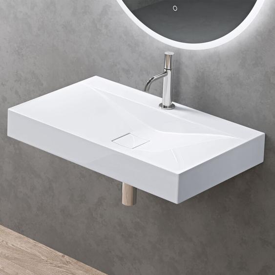 Doporro - Vasque à Poser 80 cm Lavabo Suspendu Blanc avec Bonde Colossum810 Fonte Minérale Solid Surface 80x48x12cm