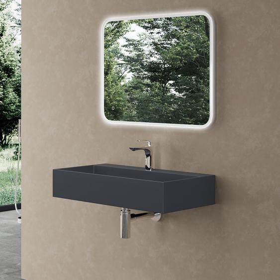 doporro Vasque à Poser Gris Noir Mat avec Bonde Lavabo de Salle de Bains Suspendu 80cm Lave Mains Rectangulaire avec Cache Bonde Colossum6028