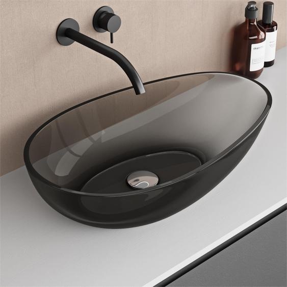 doporro Vasque à Poser Ovale Petit Lave Mains Lavabo 60x36x14cm Gris en Résine Transparente Salle de Bain WC Invités Coloria04