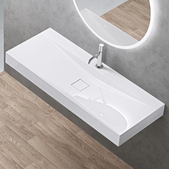 doporro Vasque à Poser 120cm avec Bonde Lavabo Suspendu Blanc Colossum810 Fonte Minérale Solid Surface 120x48x12cm